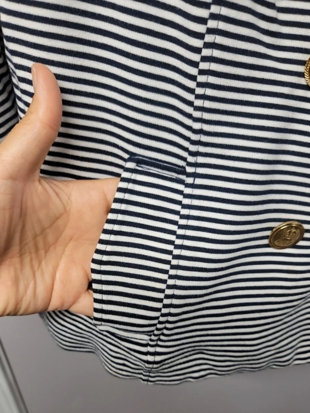 CAbi XL Jacket Nautical Blazer Navy & White Striped Double Breasted